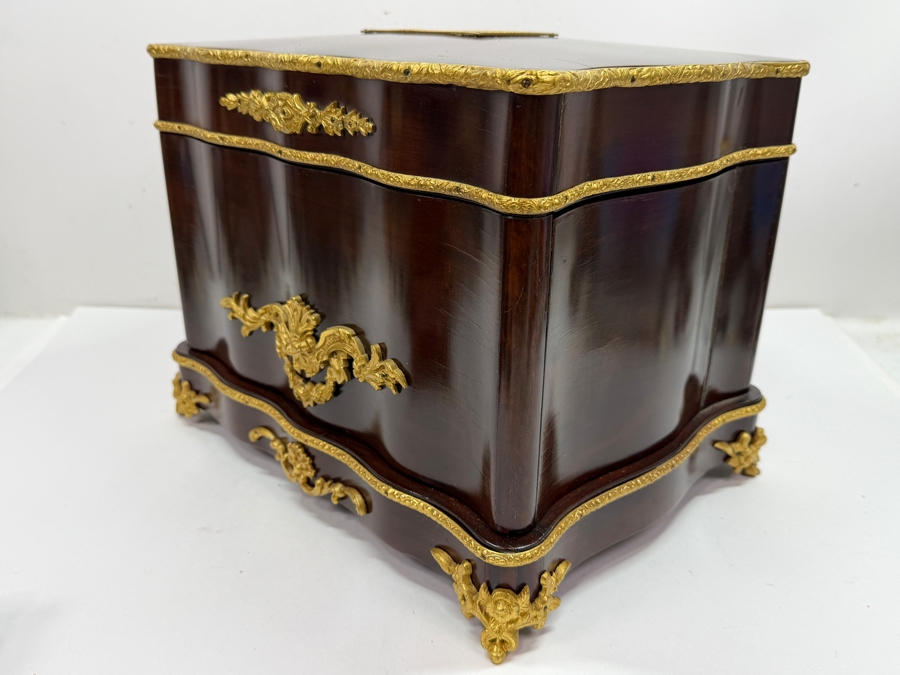 19th-Century French Napoleon III Marquetry Tantalus Liquor Cabinet Featuring A Hand-Painted Porcelain Plaque And Gilt Bronze Mounts 14'W X 10'D X 14'H (RSF) [Photo 18]