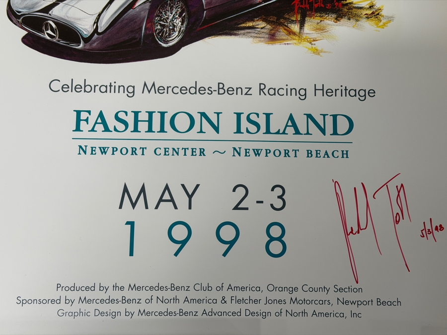 Benedek Toth (B. 1958, Hungarian) Vintage 1998 Artist Signed Mercedes-Benz 21st Annual Exhibition Poster Featuring W196 Streamliner Artwork By Benedek Toth At Fashion Island, Newport Beach 22W X 28H (LJ) [Photo 2]