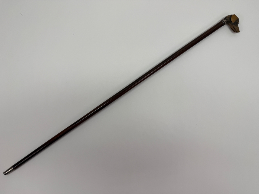 Just Added - Antique Victorian Carved Dog Head Child's Dress Cane Walking Stick With Sterling Silver Ornamentation And Rosewood Shaft 24'L (RSF) [Photo 3]