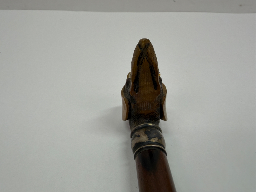 Just Added - Antique Victorian Carved Dog Head Child's Dress Cane Walking Stick With Sterling Silver Ornamentation And Rosewood Shaft 24'L (RSF) [Photo 6]