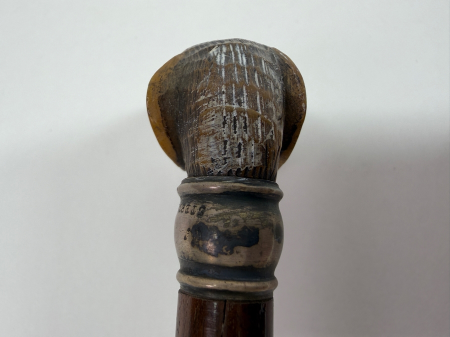 Just Added - Antique Victorian Carved Dog Head Child's Dress Cane Walking Stick With Sterling Silver Ornamentation And Rosewood Shaft 24'L (RSF) [Photo 9]