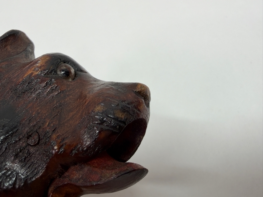 Just Added - Antique Victorian Carved Dog Head Child's Dress Cane Walking Stick With Sterling Silver Ornamentation And Rosewood Shaft (Dog's Mouth Moves With Spring Action Return) 24'L (RSF) [Photo 10]