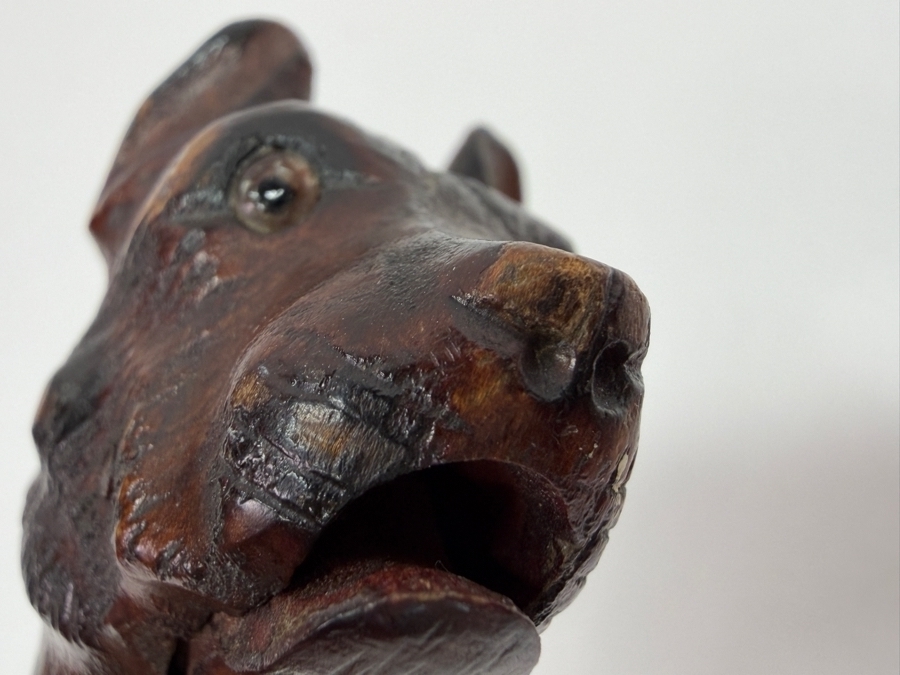 Just Added - Antique Victorian Carved Dog Head Child's Dress Cane Walking Stick With Sterling Silver Ornamentation And Rosewood Shaft (Dog's Mouth Moves With Spring Action Return) 24'L (RSF) [Photo 8]