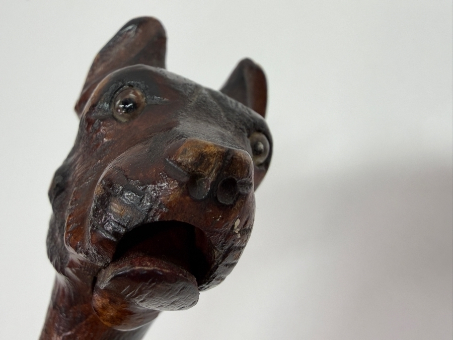 Just Added - Antique Victorian Carved Dog Head Child's Dress Cane Walking Stick With Sterling Silver Ornamentation And Rosewood Shaft (Dog's Mouth Moves With Spring Action Return) 24'L (RSF) [Photo 9]