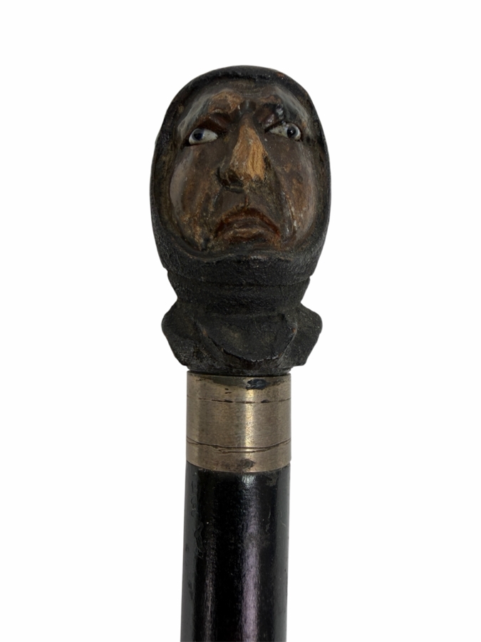 Just Added - Antique Victorian Carved Head Child's Dress Cane Walking Stick With Sterling Silver Ornamentation 25'L (RSF) [Photo 2]