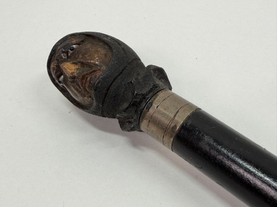 Just Added - Antique Victorian Carved Head Child's Dress Cane Walking Stick With Sterling Silver Ornamentation 25'L (RSF) [Photo 8]