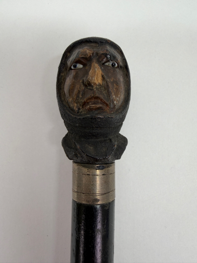 Just Added - Antique Victorian Carved Head Child's Dress Cane Walking Stick With Sterling Silver Ornamentation 25'L (RSF) [Photo 4]