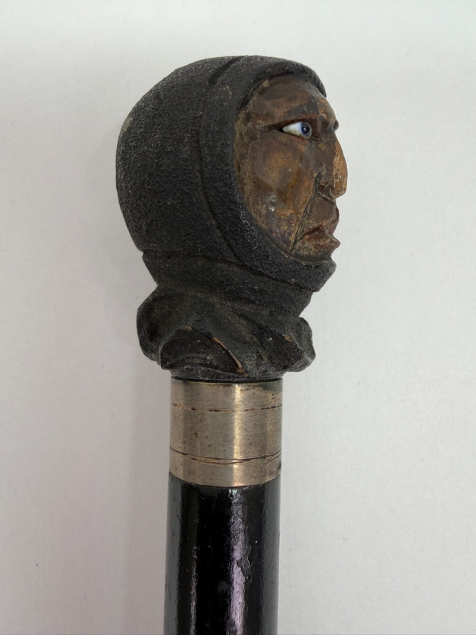 Just Added - Antique Victorian Carved Head Child's Dress Cane Walking Stick With Sterling Silver Ornamentation 25'L (RSF) [Photo 5]