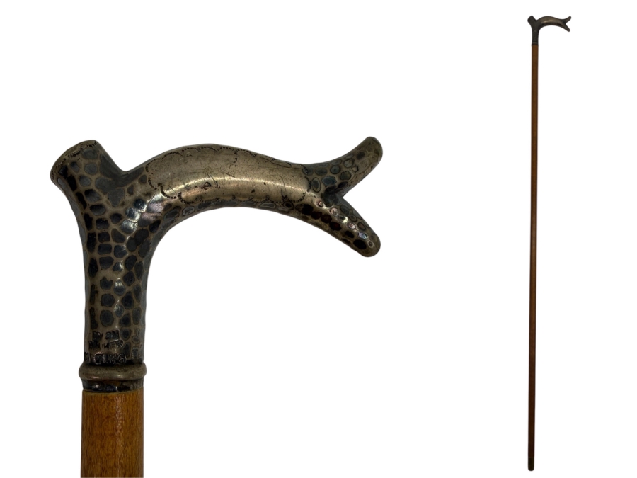 Just Added - Antique Victorian Sterling Silver Handle Child's Dress Cane Walking Stick 25'L (RSF)