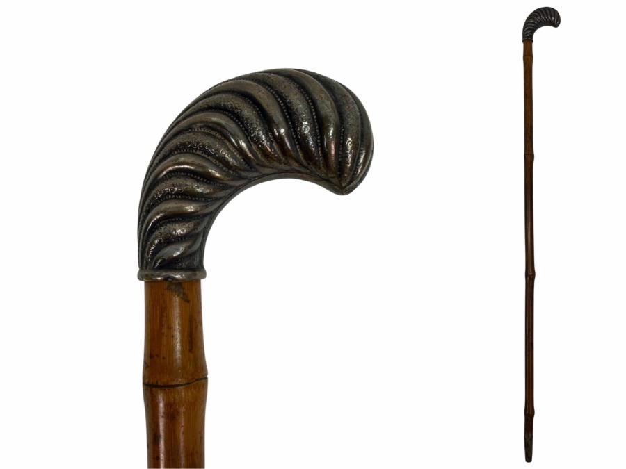 Just Added - Antique Victorian Silverplate Handle Child's Dress Cane Walking Stick 25'L (RSF)