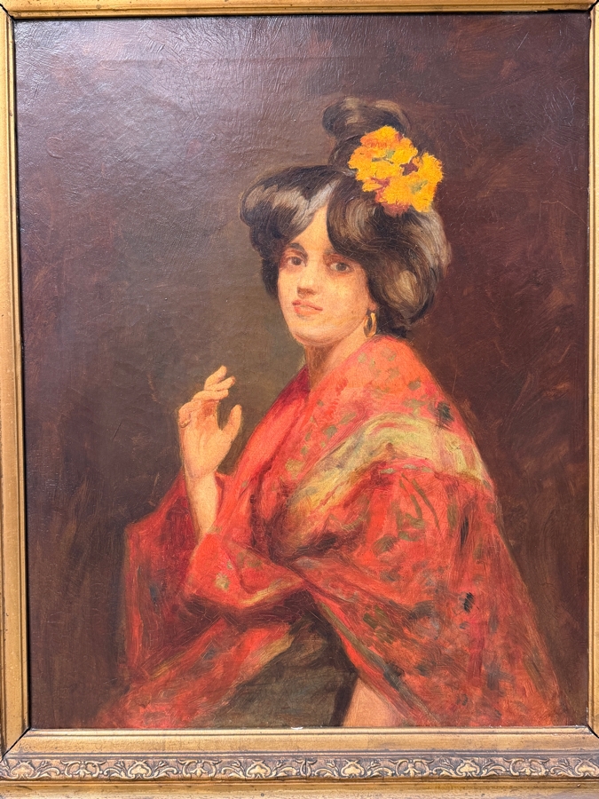 Just Added - Original Antique Oil Painting On Canvas Artist Unknown 16 X 20 In Gilt Antique Frame 24.5 X 28.5 (RSF) [Photo 4]