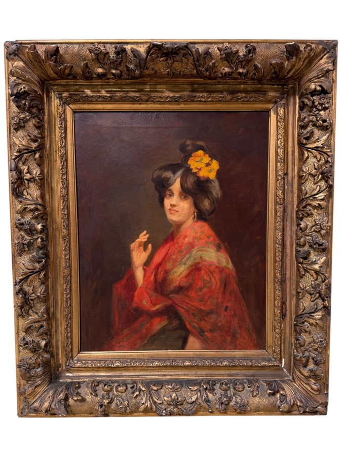 Just Added - Original Antique Oil Painting On Canvas Artist Unknown 16 X 20 In Gilt Antique Frame 24.5 X 28.5 (RSF)