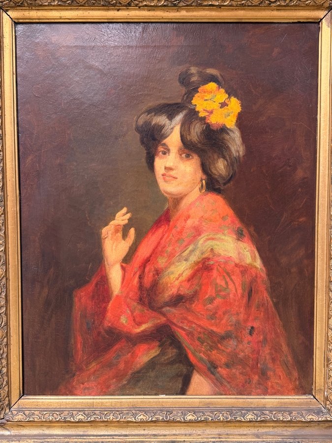 Just Added - Original Antique Oil Painting On Canvas Artist Unknown 16 X 20 In Gilt Antique Frame 24.5 X 28.5 (RSF) [Photo 3]