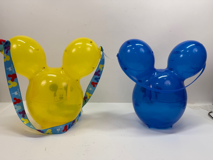 Disney Parks Yellow And Blue Mickey Mouse Balloon Popcorn Buckets - 2018-2021 Signature Souvenir Set With Colorful Lanyard 10'H [Photo 4]