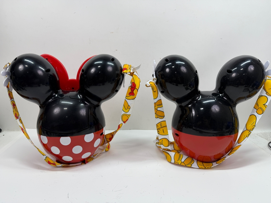 Disney Parks Minnie Mouse 90th Anniversary Balloon Popcorn Bucket & Classic Mickey Mouse Icon Souvenir Bucket With Character Lanyards 10.5'H [Photo 4]