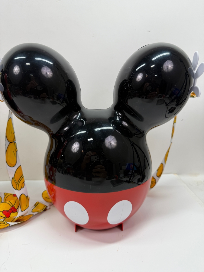 Disney Parks Minnie Mouse 90th Anniversary Balloon Popcorn Bucket & Classic Mickey Mouse Icon Souvenir Bucket With Character Lanyards 10.5'H [Photo 3]