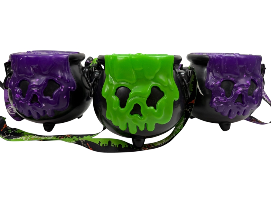 Disney Parks Halloween Poison Apple Cauldron Light-Up Popcorn Buckets - 2018 Green Edition & 2019 AP Exclusive Purple Edition 7'H
