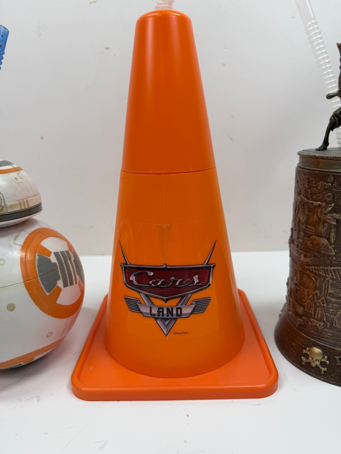 Disney Parks Souvenir Sipper Set - BB-8 Droid, Cars Land Cozy Cone & Pirates Of The Caribbean Skeleton Captain Stein 10' - 11'H [Photo 2]