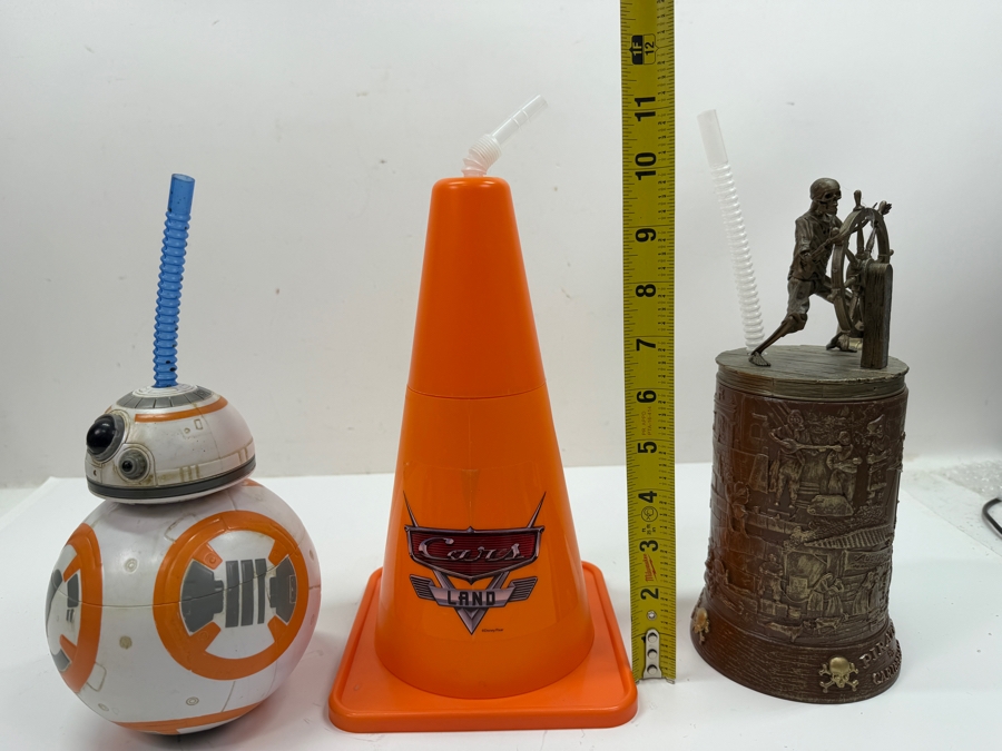 Disney Parks Souvenir Sipper Set - BB-8 Droid, Cars Land Cozy Cone & Pirates Of The Caribbean Skeleton Captain Stein 10' - 11'H [Photo 8]