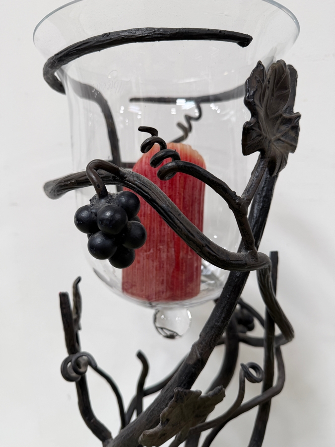 Just Added - Wrought Iron Vine And Grape Floor Candelabra With Glass Hurricane Vase 34'H [Photo 3]