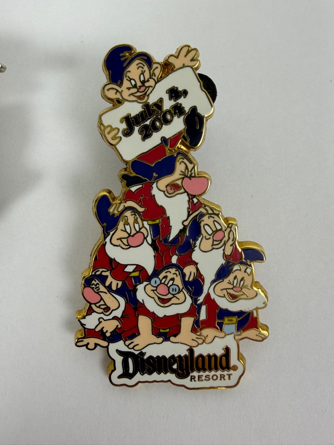 Disney Parks Limited Edition Pin Collection - Disneyland 2006 Lightning McQueen Opening Day, Seven Dwarfs 4th Of July 2004, Goofy #1 Presidents Day & Americana Mickey And Minnie Motorcycle [Photo 3]