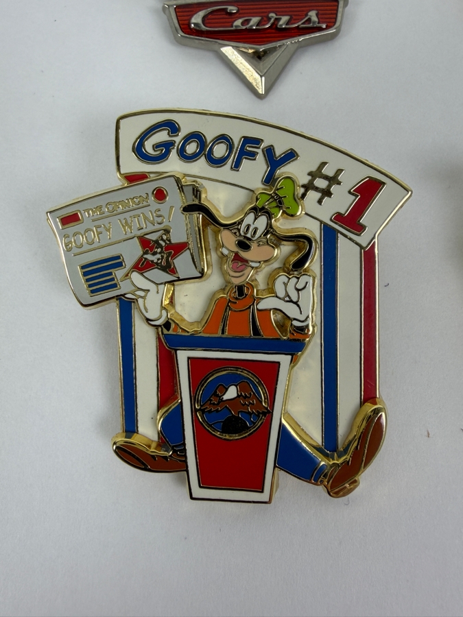 Disney Parks Limited Edition Pin Collection - Disneyland 2006 Lightning McQueen Opening Day, Seven Dwarfs 4th Of July 2004, Goofy #1 Presidents Day & Americana Mickey And Minnie Motorcycle [Photo 4]