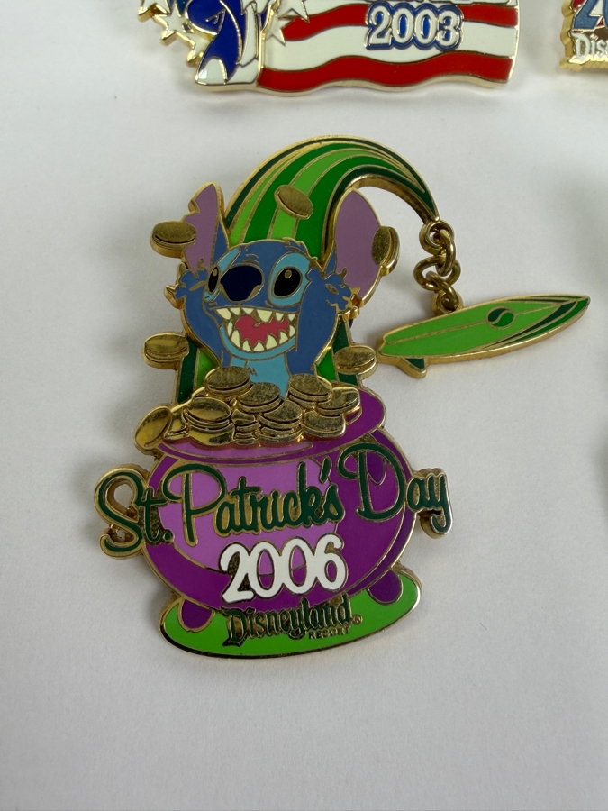 Disney Parks Limited Edition Holiday Pin Collection - Mickey Mouse Flag Day 2003, Pluto Election Day 2004, Stitch St. Patrick’s Day 2006 Dangle Pin & Goofy The Twilight Zone Tower Of Terror Countdown Series #1 Of 5 [Photo 2]