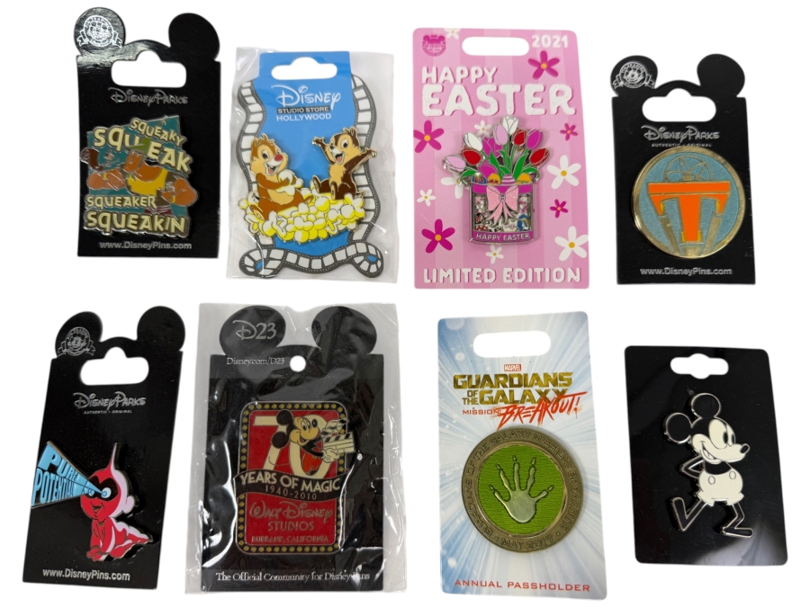 Disney Parks Collector Pin Set - Kronk Squeaker Squirrel, DSSH Chip ‘N’ Dale Popcorn, 2021 LE Easter Bouquet, Tron Identity Disc, Jack-Jack Pure Potential, D23 70 Years Of Magic & Mission Breakout AP