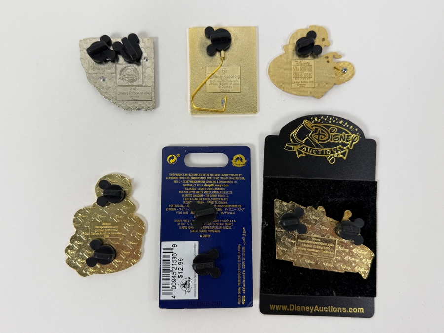 Disney Parks Collector Pin Set - Disneyland Annual Passholder Donald Duck 2012, Ariel & Flounder D23 Expo 2019, Donald Duck Hidden Mickey Bicycle 2006, Donald Firefighter 2003, WDW 50th Anniversary Castle, And Disney Auctions Mickey & Minnie American Flag [Photo 8]