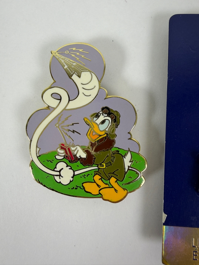Disney Parks Collector Pin Set - Disneyland Annual Passholder Donald Duck 2012, Ariel & Flounder D23 Expo 2019, Donald Duck Hidden Mickey Bicycle 2006, Donald Firefighter 2003, WDW 50th Anniversary Castle, And Disney Auctions Mickey & Minnie American Flag [Photo 4]