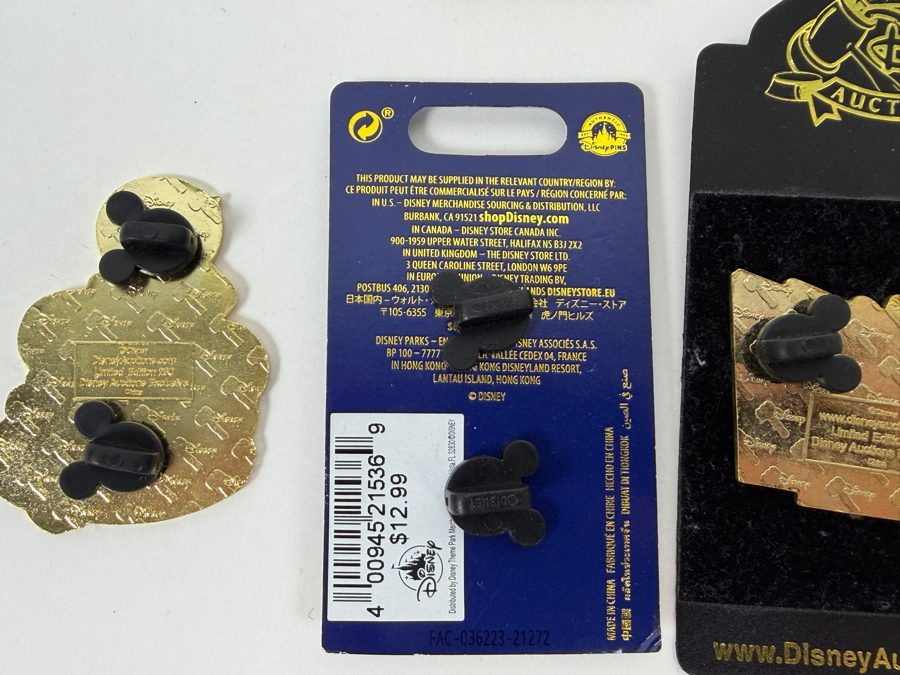 Disney Parks Collector Pin Set - Disneyland Annual Passholder Donald Duck 2012, Ariel & Flounder D23 Expo 2019, Donald Duck Hidden Mickey Bicycle 2006, Donald Firefighter 2003, WDW 50th Anniversary Castle, And Disney Auctions Mickey & Minnie American Flag [Photo 11]