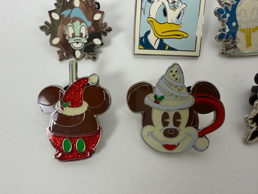 Disney Parks Collector Pin Set - EPCOT Buses, Disney Transport Main Street Plaza, Donald Duck Holiday Snowflakes, Jiminy Cricket Heart, And Mickey Mouse Holiday Treats [Photo 2]