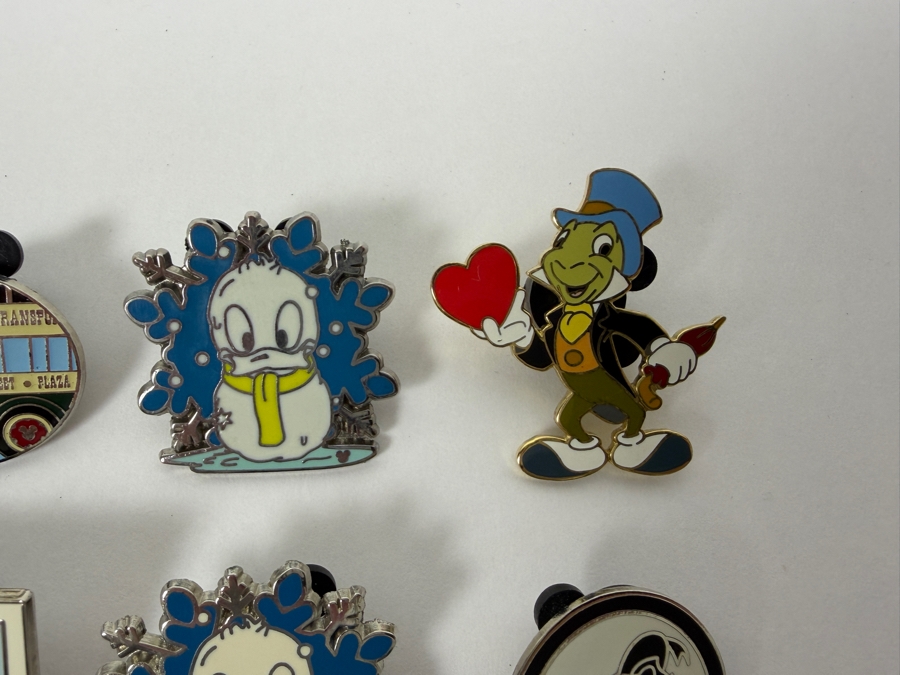 Disney Parks Collector Pin Set - EPCOT Buses, Disney Transport Main Street Plaza, Donald Duck Holiday Snowflakes, Jiminy Cricket Heart, And Mickey Mouse Holiday Treats [Photo 7]