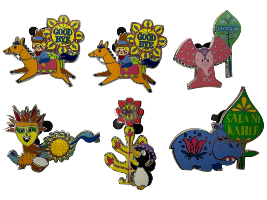 Disney Parks 'it's a small world' Mystery Collection - Goodbye Series 2019 - 6-Pin Set Featuring Character Icons And Signs