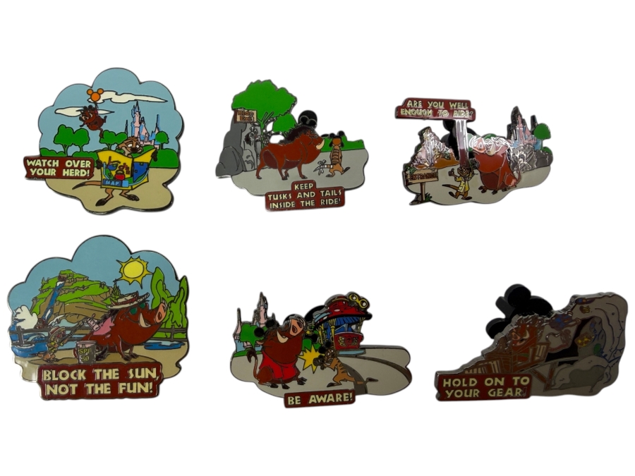 Disney Parks Wild About Safety Timon & Pumbaa Pin Set - 2003-2004 Educational Collection Featuring Character Safety Tips