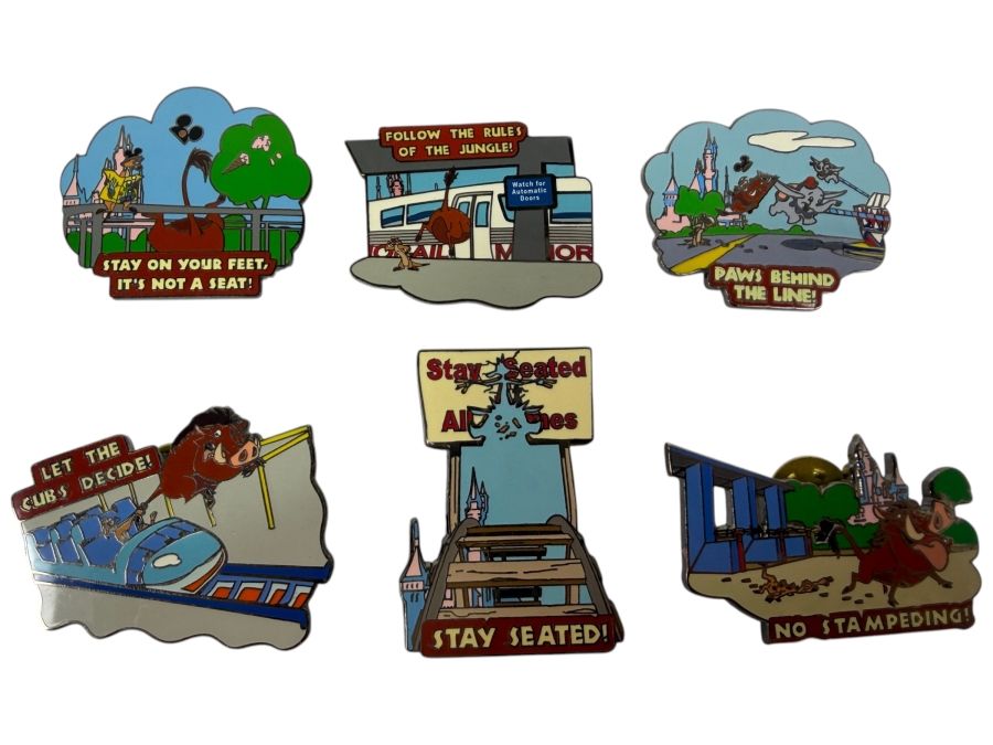 Disney Parks Wild About Safety Timon & Pumbaa Pin Set - 2003-2004 Educational Collection Featuring Character Safety Tips