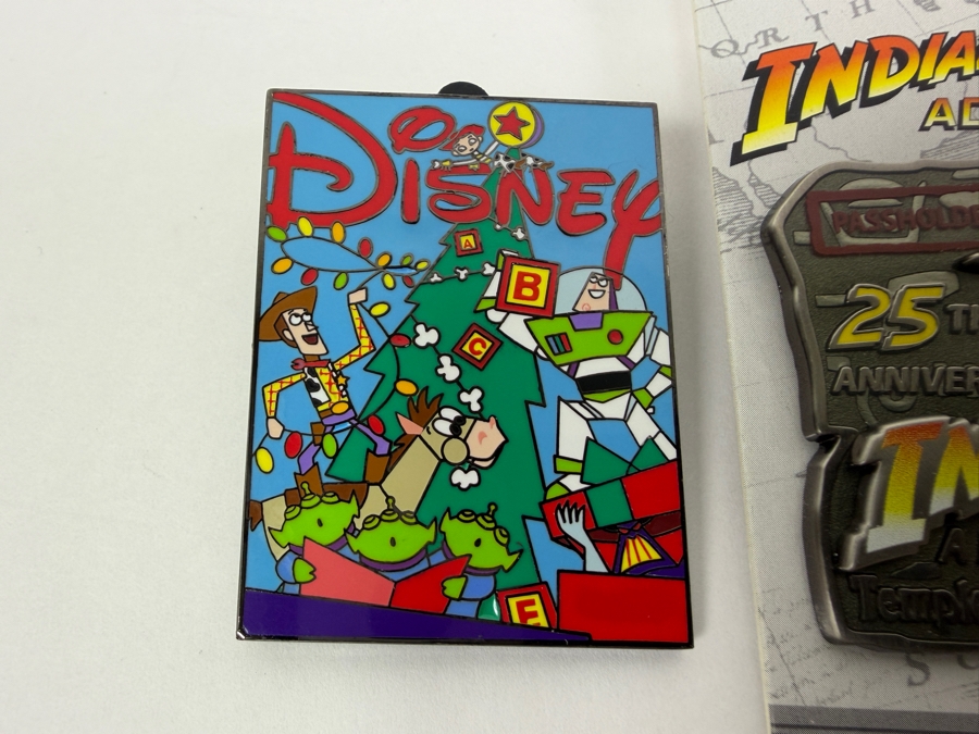Disney Parks Limited Edition Pin Set - Toy Story Christmas 2002, Indiana Jones 25th Anniversary, Pirates Stitch Jail, Small World Ariel 2021, Belle Little Friends & Mr. Toad Writing In Ledger [Photo 3]