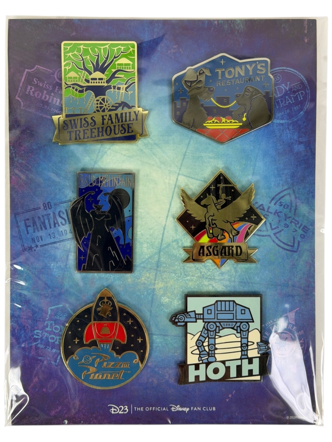 Disney D23 Gold Member Fantastic Worlds Pin Set - 2020 Anniversary Release 6-Pin Travel-Inspired Collection Featuring Star Wars, Marvel, And Pixar Destinations