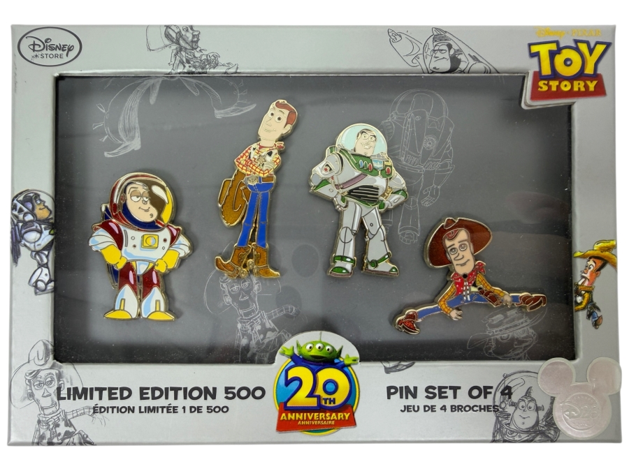Disney D23 Expo Exclusive 2015 Toy Story 20th Anniversary Boxed 4 Pin Set - Limited Edition 500 - Concept Art And Final Character Evolution Collection
