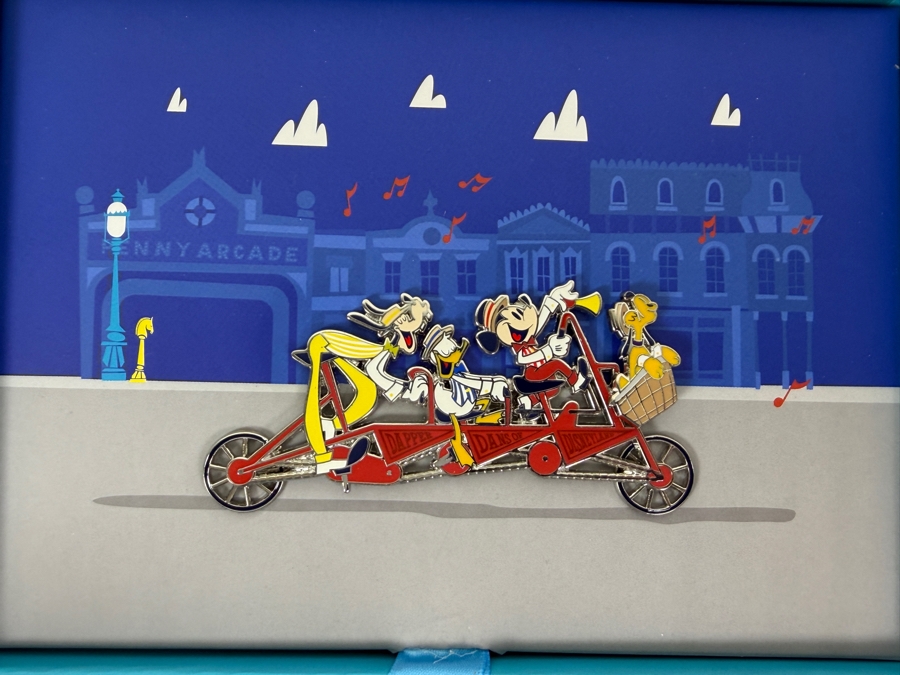Disney D23 Expo 2019 Dapper Dan Tandem Bicycle Jumbo Pin - Limited Edition 500 - Mickey, Donald, Goofy & Pluto In Main Street USA Boxed Collection Retails $50 [Photo 3]