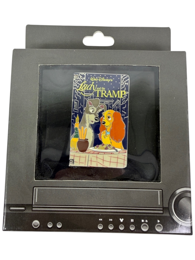 Walt Disney's Lady And The Tramp VHS Tape Cover Style Collectible Enamel Pin In Original Packaging