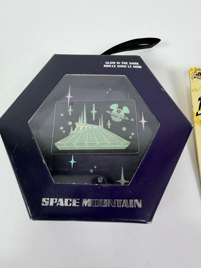 Disney Parks 2021 Space Mountain Glow In The Dark Ornament Pin And Indiana Jones Adventure 25th Anniversary Limited Edition Pin [Photo 3]