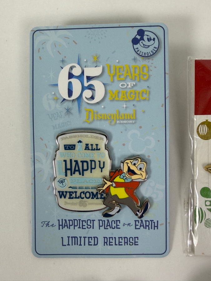 Assorted Collection Of Six Authentic Disney Pins Including Disneyland 65th Anniversary Mr. Toad, 2017 Christmas Mickey Mouse, Toy Story Jessie, And Character Train Conductors [Photo 3]