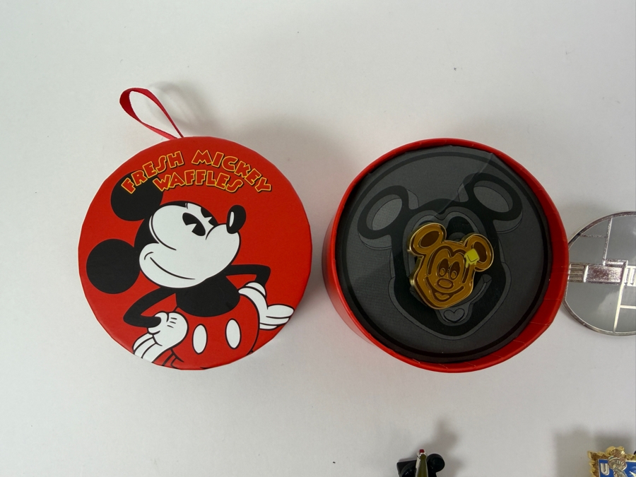Collection Of (16) Authentic Disney Trading Pins Featuring A Fresh Mickey Waffles Boxed Pin, Star Wars Death Star, Matterhorn Yeti, D23 Expo Exclusive, Tsum Tsum Stack, Figment, And Space Mountain Designs [Photo 3]