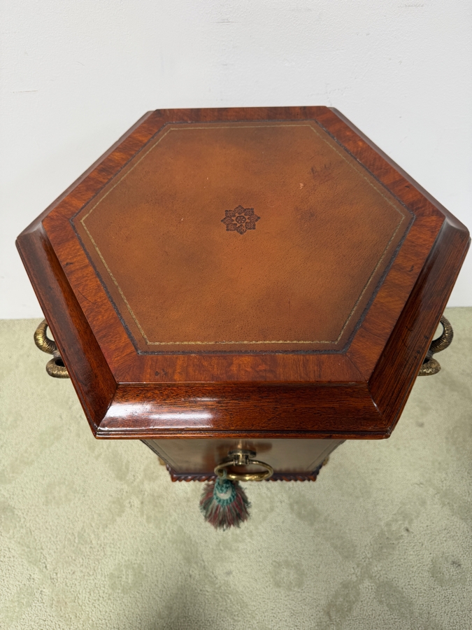 Just Added - Maitland-Smith Mahogany Octagonal Hooved Table With Hand-Tooled Leather Panels and Neoclassical Brass Accents 20'W X 16.5'D X 25'H [Photo 5]