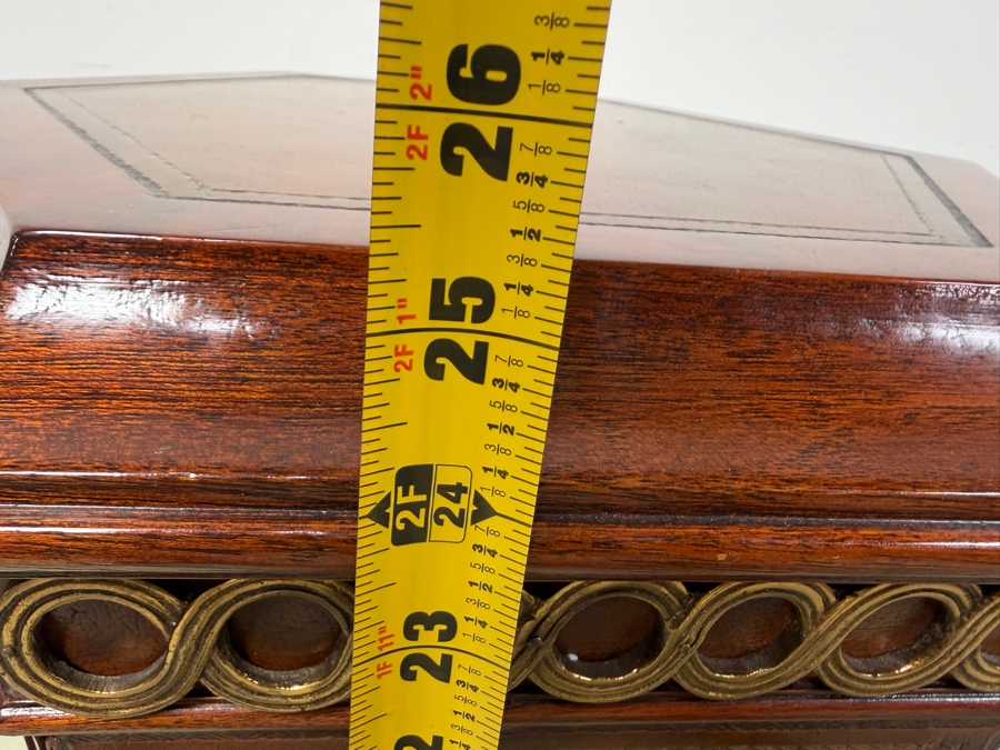 Just Added - Maitland-Smith Mahogany Octagonal Hooved Table With Hand-Tooled Leather Panels and Neoclassical Brass Accents 20'W X 16.5'D X 25'H [Photo 13]