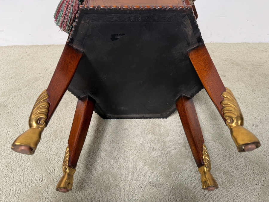 Just Added - Maitland-Smith Mahogany Octagonal Hooved Table With Hand-Tooled Leather Panels and Neoclassical Brass Accents 20'W X 16.5'D X 25'H [Photo 10]