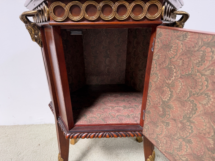 Just Added - Maitland-Smith Mahogany Octagonal Hooved Table With Hand-Tooled Leather Panels and Neoclassical Brass Accents 20'W X 16.5'D X 25'H [Photo 8]