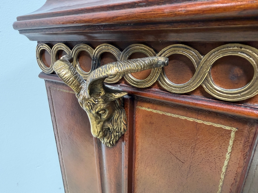 Just Added - Maitland-Smith Mahogany Octagonal Hooved Table With Hand-Tooled Leather Panels and Neoclassical Brass Accents 20'W X 16.5'D X 25'H [Photo 6]