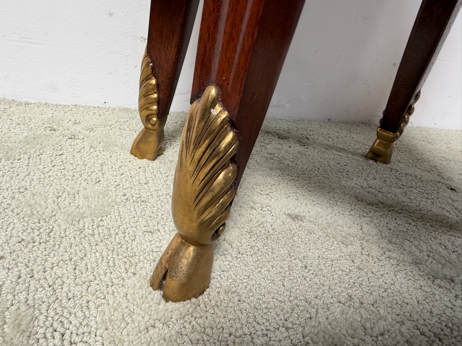 Just Added - Maitland-Smith Mahogany Octagonal Hooved Table With Hand-Tooled Leather Panels and Neoclassical Brass Accents 20'W X 16.5'D X 25'H [Photo 9]